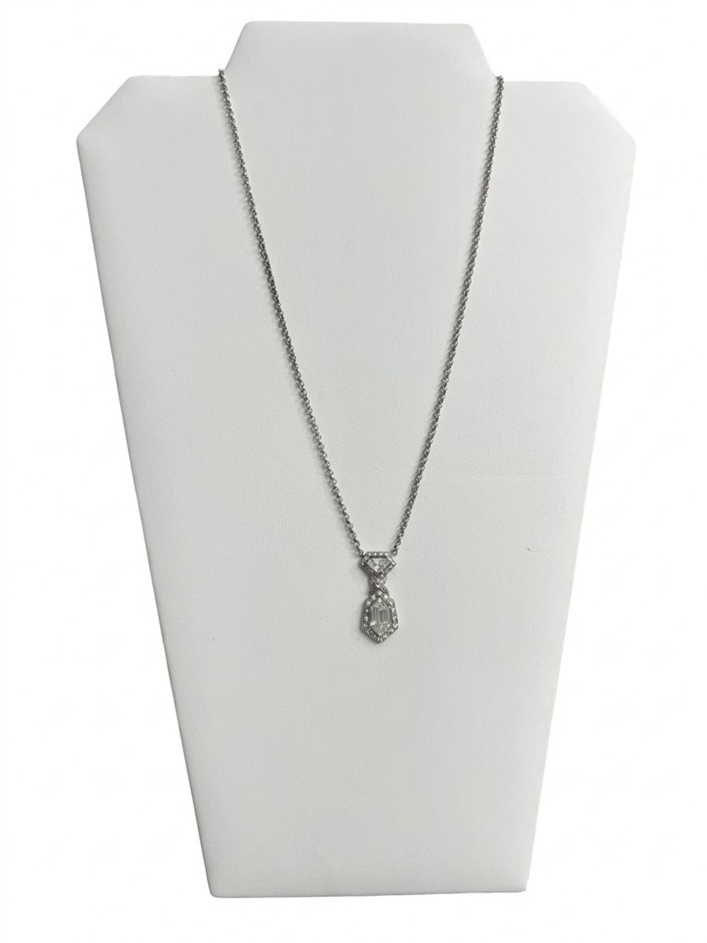 MEDA 925 Geometric CZ Crystal Pendant on Italy Sterling Silver Necklace
